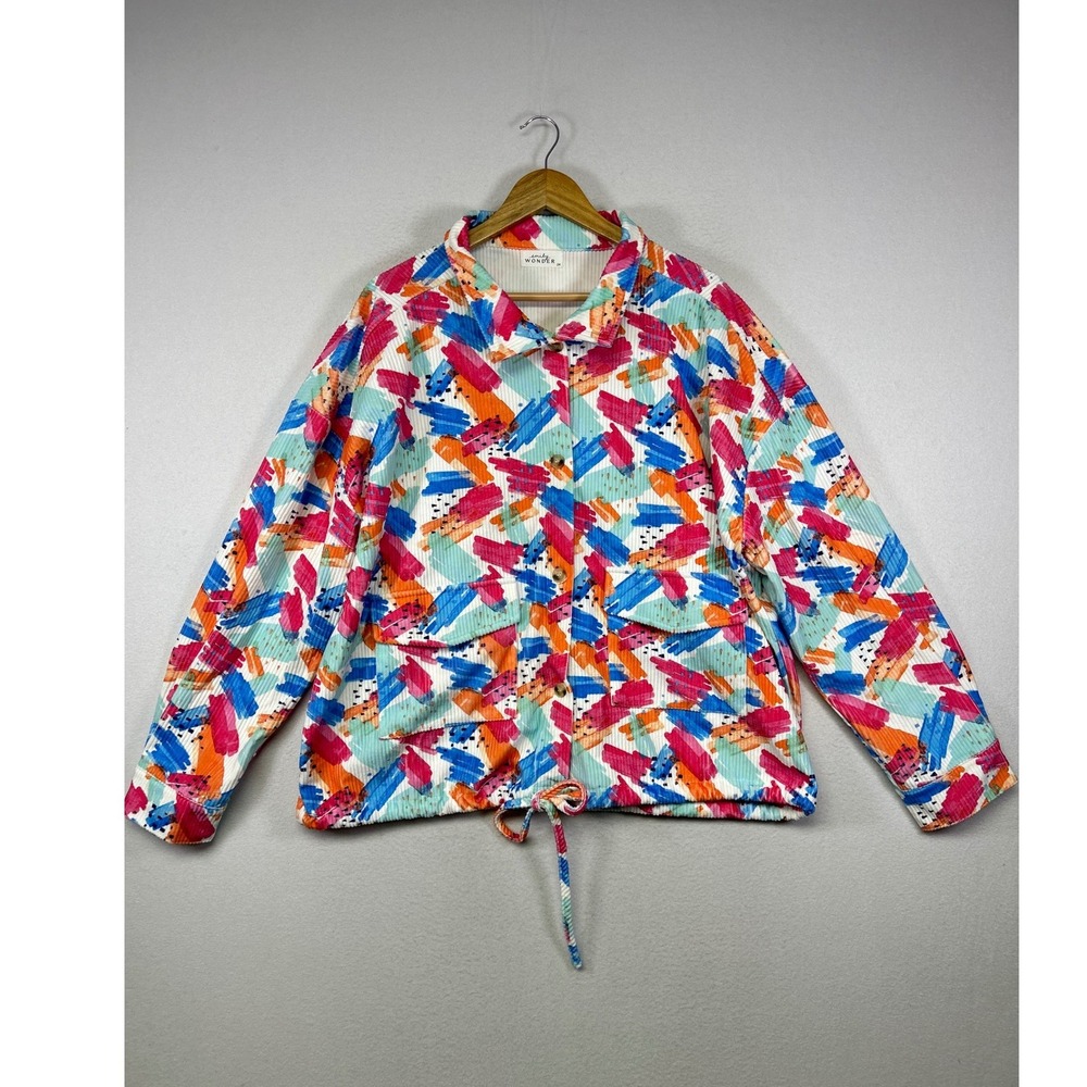 Artistic Retro Emily Wonder Women 2X Multicolor Abstract Corduroy Shacket Jacket